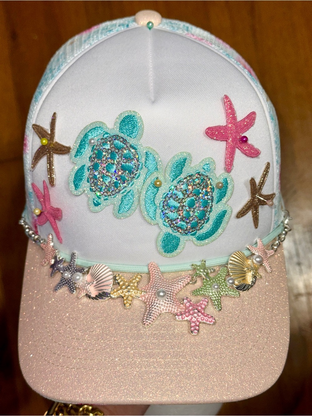 Sparkling Sea Turtle Embellished Trucker Hat